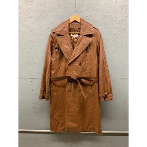 Deerskin Trading Post Men’s 42 L Brown Leather Trench Coat Belted‎ Vintage